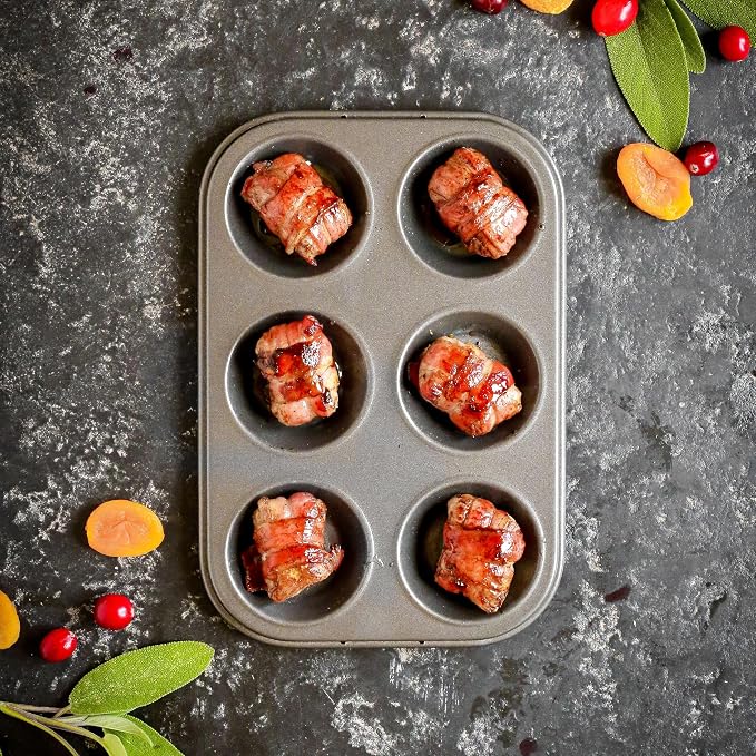 MasterClass KCMCHB6 6 Hole Muffin Tray with PFOA Non Stick, Robust 1mm Carbon Steel, 27 x 18cm Cupcake Tin, Grey