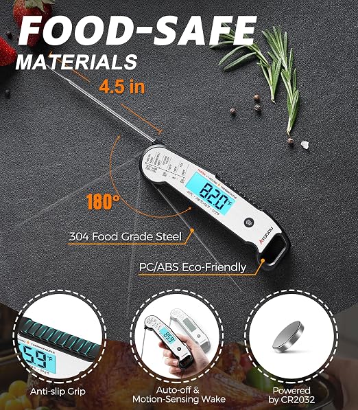 Atogou Professional Meat Thermometer Digital, Silver | <1 Sec Instant Read & ±0.5℉ Accuracy, IP67 Waterproof, Thermocouple Sensor Probe, for Kithchen, BBQ, Grill for Men Him Dad