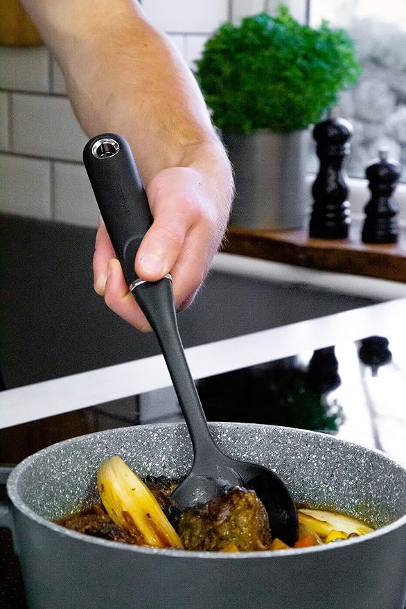 MasterClass Cooking Spoon with Soft Grip Handle, Non Stick Safe Nylon, 34.5 cm