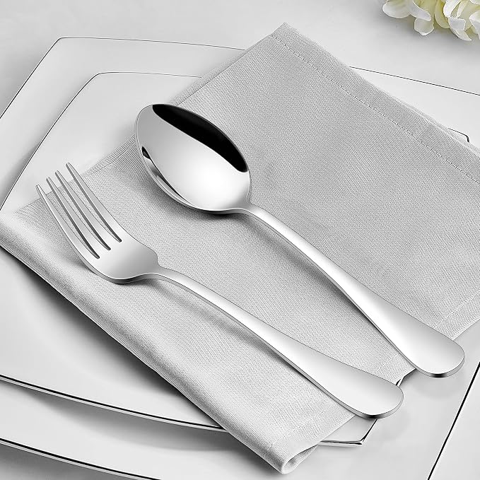 HaWare 24-piece Forks and Spoons (8 Inches) Silverware Set, 18/0 Stainless Steel Serving Flatware Cutlery for Home, Kitchen and Restaurant, Mirror Polished, Dishwasher Safe
