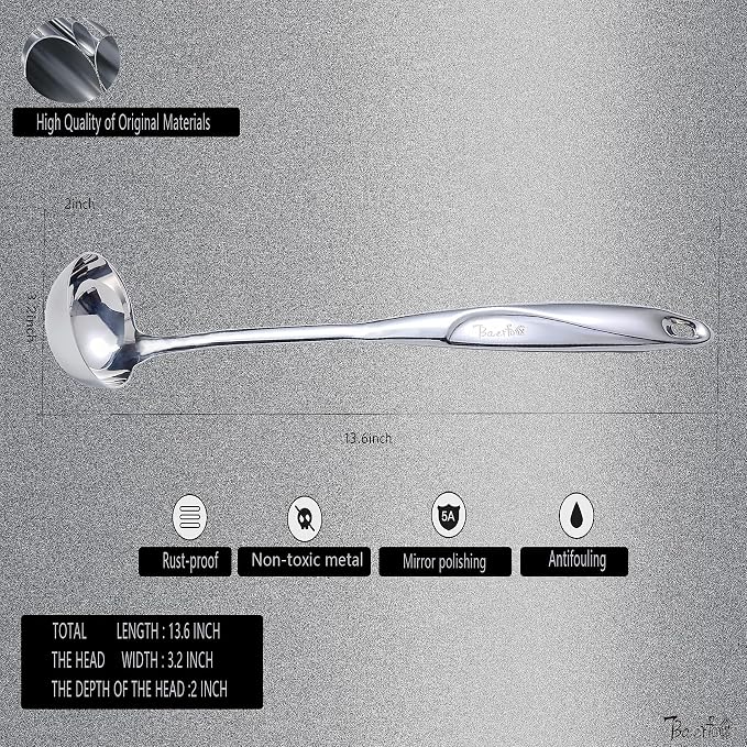 High Grade Soup Ladle, Cooking Ladle for Soup, Heat-proof Design of Hollow Handle, Gift for Family（4ouce/13.5 Inch)