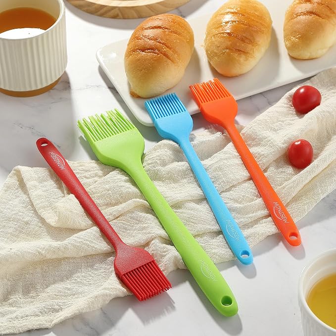 4PCS Silicone Basting Pastry Brush, MONGSEW Heat Resistant Food Brush Spread Oil Butter Sauce for BBQ Grill Baking Kitchen Cooking, BPA Free, Dishwasher Safe (Multicolor, 4 Pcs)