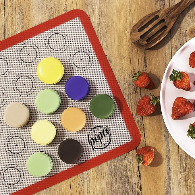 POPCO Macaron Baking Kit (19pcs Set) - 2 Half Size and 2 Quarter Size Silicone Macaron Baking Mats Plus 8 Piping Tips, 3 Piping Bags with 3 Bag Ties, 1 Coupler