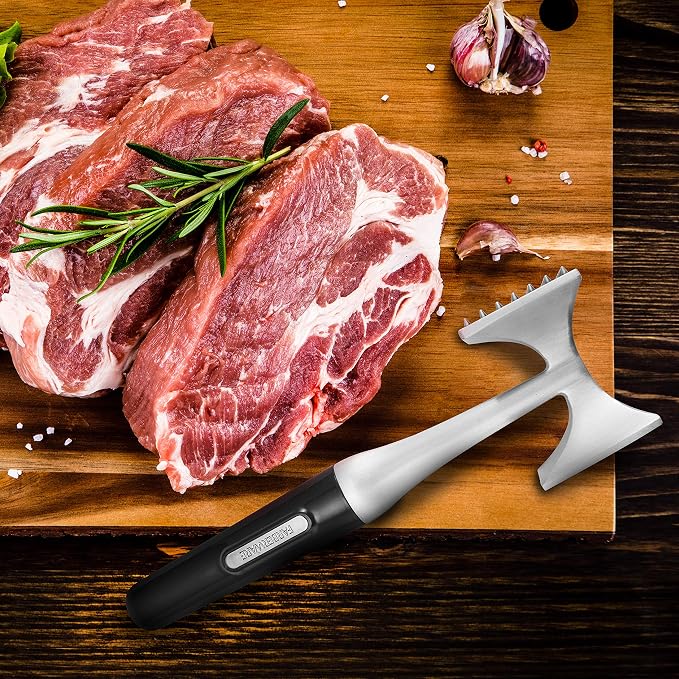 Farberware Professional Dual-Sided Rigid and Texture Stainless Steel Meat Tenderizer with Comfort Grip Handle, Great for Pounding Meat, Shellfish, Nuts, Dishwasher Safe, Black