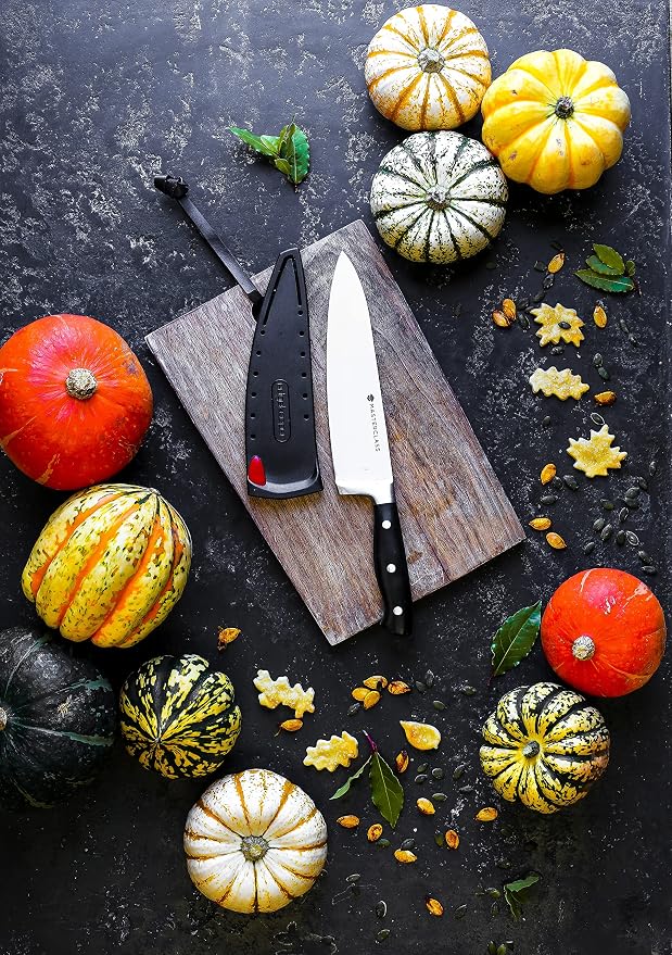 MasterClass Chef Knife with EdgeKeeper Knife Sharpener Sheath, Stainless Steel, 20 cm