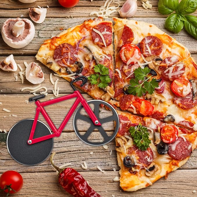 Relaxdays Stainless Steel Pizza Cutter, Funny Pizza Wheel Cutter with Cutting Wheels – Cutter for Pizza & Pastry, Red