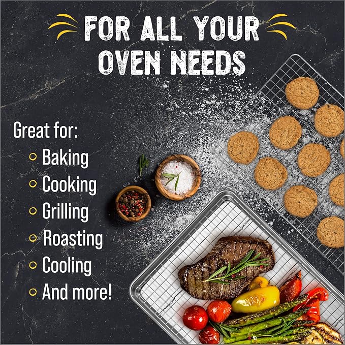 Baking Sheet Pan and Cooling Rack - Half Sheet, 18" x 13" Aluminum Cookie Sheets and Stainless Steel Wire Rack for Baking