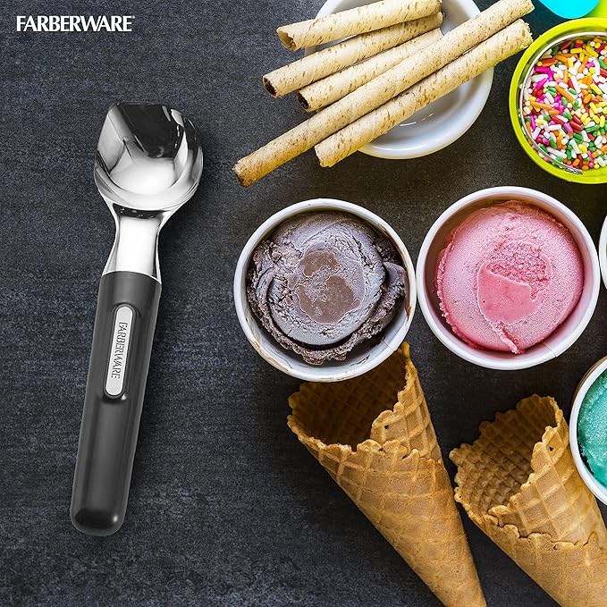 Farberware Professional Ice Cream Scoop, Comfortable Handle, Heavy Duty, Professional Grade Scooper, Get Perfect Shape Scoops, Great for Spooning Frozen Hard Gelato and Sorbet, Cookie Dough, Melon