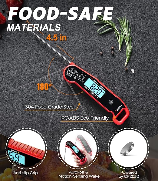 Atogou Professional Meat Thermometer Digital for Cooking Food, <1 Sec Instant Read & ±0.5℉ Accuracy, IP67 Waterproof, Thermocouple Sensor Probe, for Kithchen, BBQ, Grill, for Men Him Dad Birthday, Red