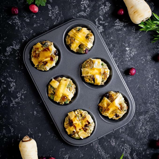 MasterClass KCMCHB6 6 Hole Muffin Tray with PFOA Non Stick, Robust 1mm Carbon Steel, 27 x 18cm Cupcake Tin, Grey