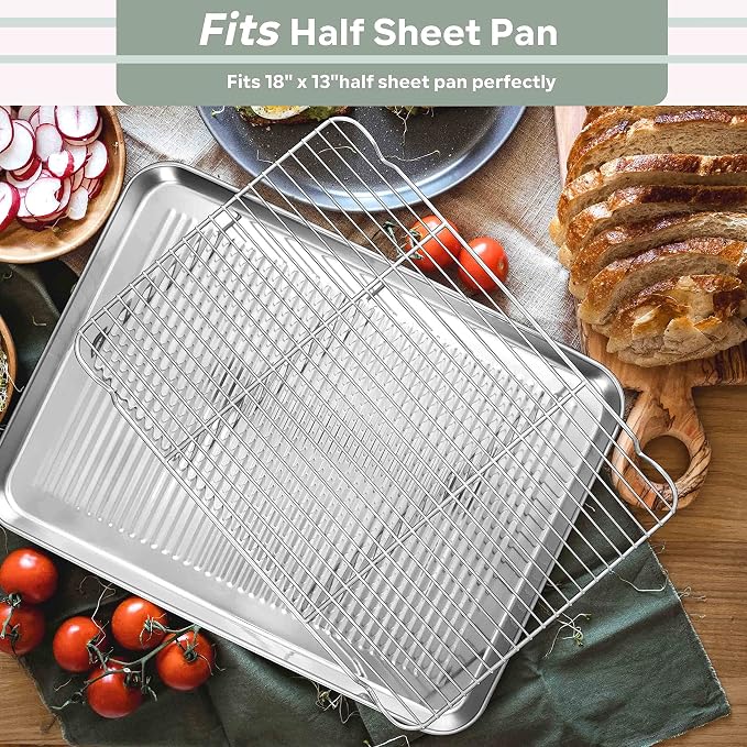 Herogo Baking Cooling Rack Set of 2, 15.3” x 11.2” Wire Cooking Rack | Stainless Steel, Oven & Dishwasher Safe, Kitchen Bakeware Rack, for Barbecue Roasting Grilling