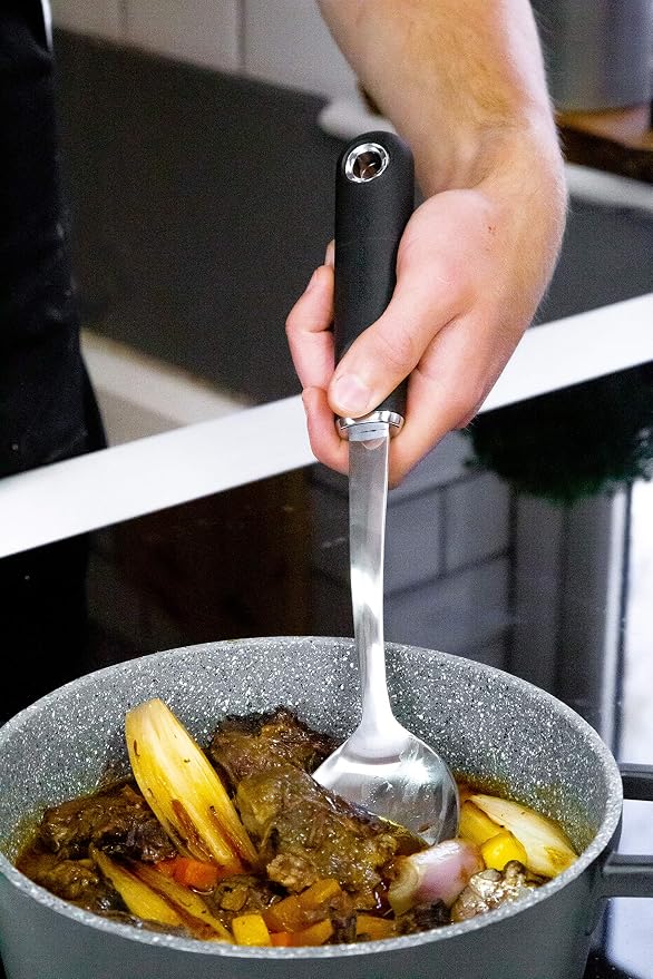 MasterClass Cooking Spoon with Soft Grip Handle, Stainless Steel, 33.5 cm