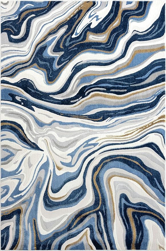 Abani Regal Collection Area Rug - Blue/Grey Abstract Wavy Design - 5' x 8' - Washable- Durable for Kids and Pets - Medium Pile - Soft Feel - for Living Room, Bedroom & Office