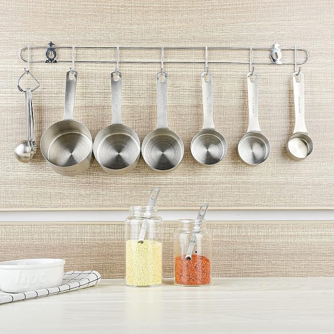 Measuring Cups Set, 18/8 Stainless Steel Measuring Cup Set, 6 Metal Measuring Cups with Measure Equivalents, Dry Kitchen Measure Cups, Baking Measurement Cups with 1/8 & 3/4 Measuring Cup