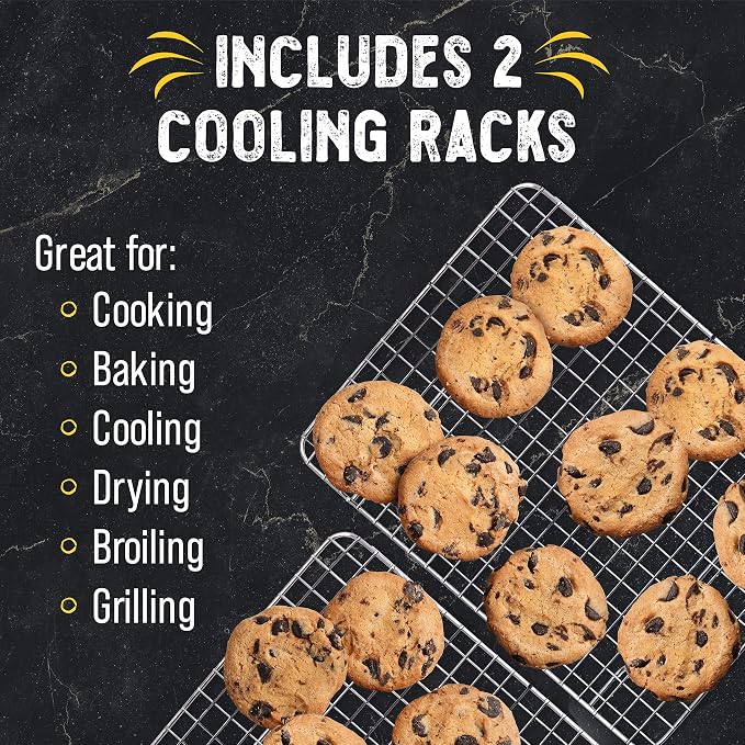 Checkered Chef Cooling Rack for Cooking and Baking - 10" x 15" Set of 2 Stainless Steel, Oven Safe Grid Wire Cookie Cooling Racks | Oven Safe, Grid Wire, Stainless Steel