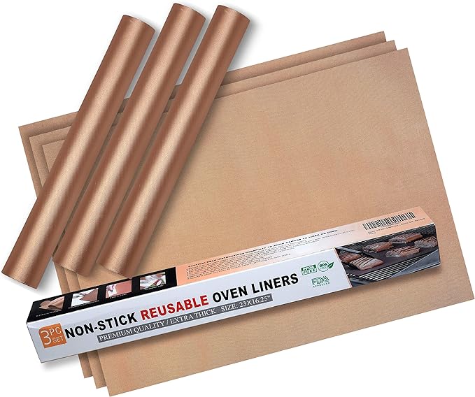 Oven Liners for Bottom of Oven - Non Stick Reusable Oven Liner 3 Pack – Heavy Duty Oven Liners, Oven Mat for Bottom of Oven for Electric & Gas Ovens – Heat Resistant up to 500°F