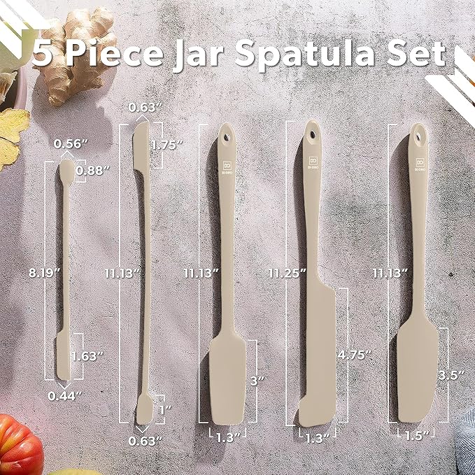 DI ORO Silicone Jar Spatulas for Scraping - Rubber Spatulas Silicone Heat Resistant - Kitchen Spatulas Nonstick Cookware Safe - Silicone Utensil Set for Blenders, Mixing, Baking, & Makeup (5pc, Clay)