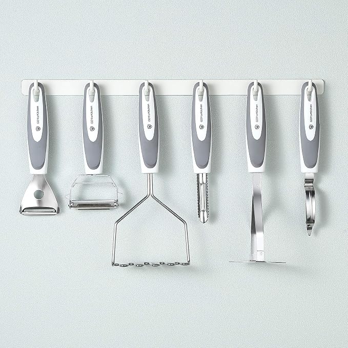 Stainless Steel Potato Masher & Peeler Set (6PCS Set - Gray) - Includes Potato Ricer, Wire Masher, Multi-purpose Peelers, Comfortable Grip Design For Kitchen, Free Silicone Brush and Oven Mitt