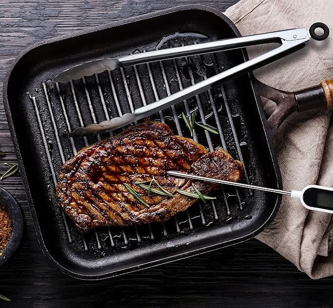 Set of 3: 7, 9, 12 inches, Heavy Duty, Non-Stick, Stainless Steel Silicone BBQ and Kitchen Tongs. Heat resistant up to 600°F (Silver)