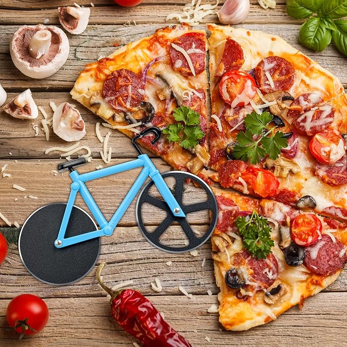 Relaxdays Stainless Steel Pizza Cutter, Funny Pizza Wheel Cutter with Cutting Wheels – Cutter for Pizza & Pastry, Blue