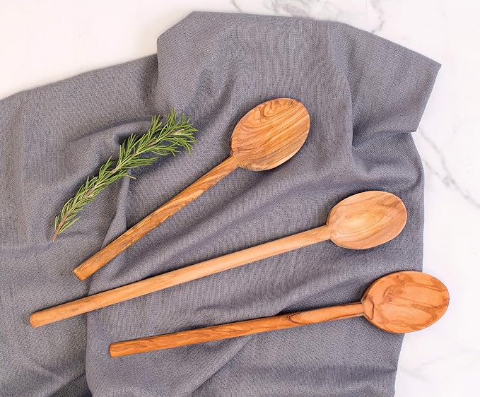 Eddington’s Italian Olive Wood Cooking Spoon, Handcrafted in Europe, Set of 2
