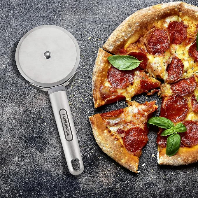 Farberware Pro Stainless Steel Pizza Cutter Wheel with Finger Guard, Dishwasher Safe, 8.5 Inches - Sharp Rolling Blade for Pizza, Pie Crust, and Pastry Dough